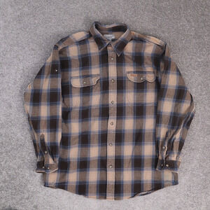 VTG Carhartt Plaid XL Brown Blue Long Sleeve Collared Full Button Shirt